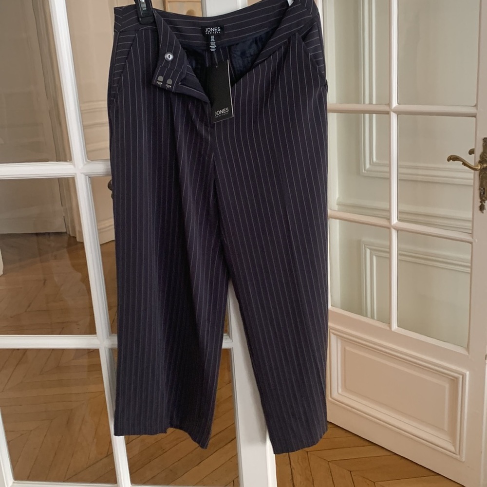 JONES NEW YORK Dark white Striped dressy pants